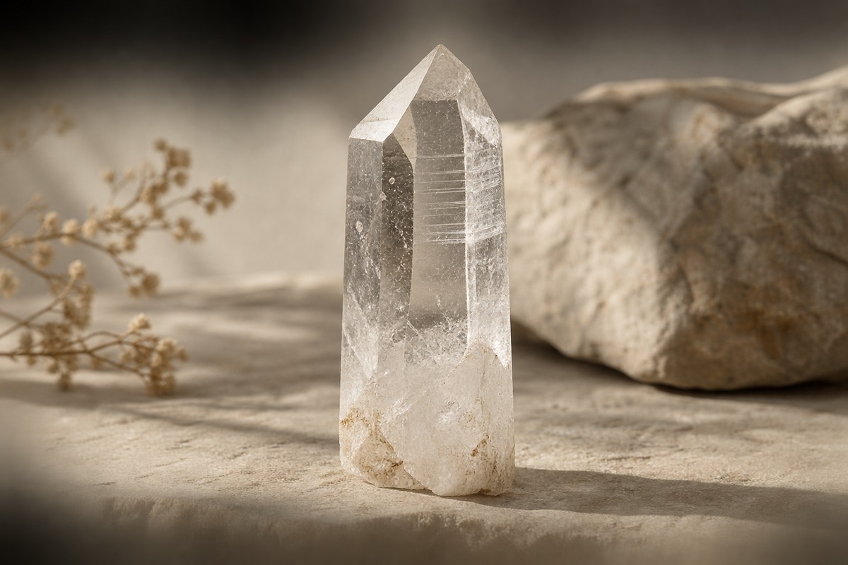 A terminated quartz prism with subtle horizontal surface striations