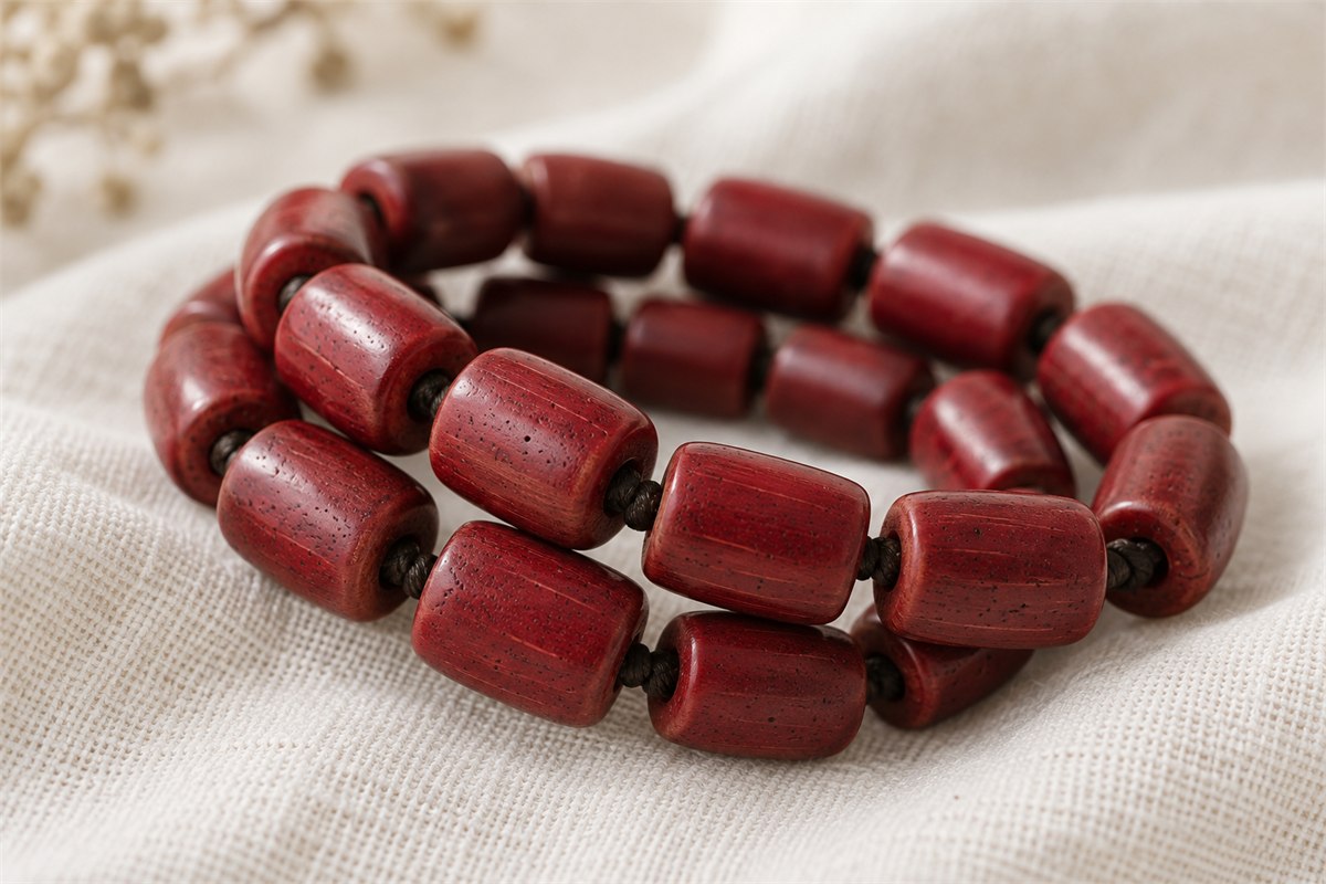 Deep red bone beads with a satin finish and visible threading.