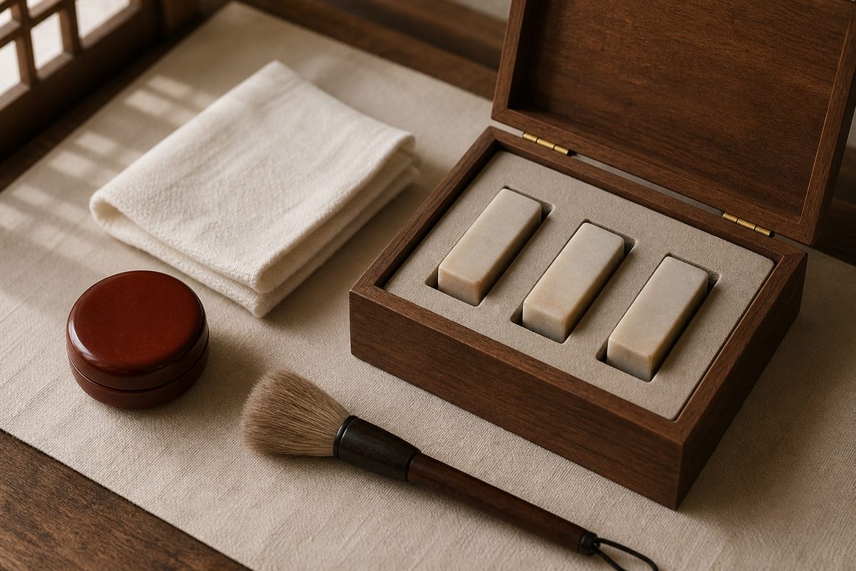 Chinese seals stored with brush and paste container