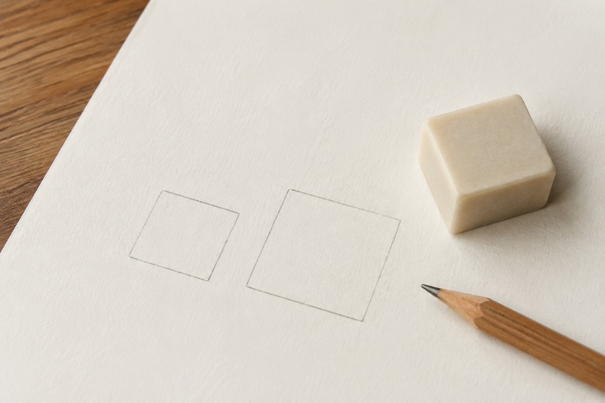 Two pencil square outlines beside a small seal blank on plain paper.