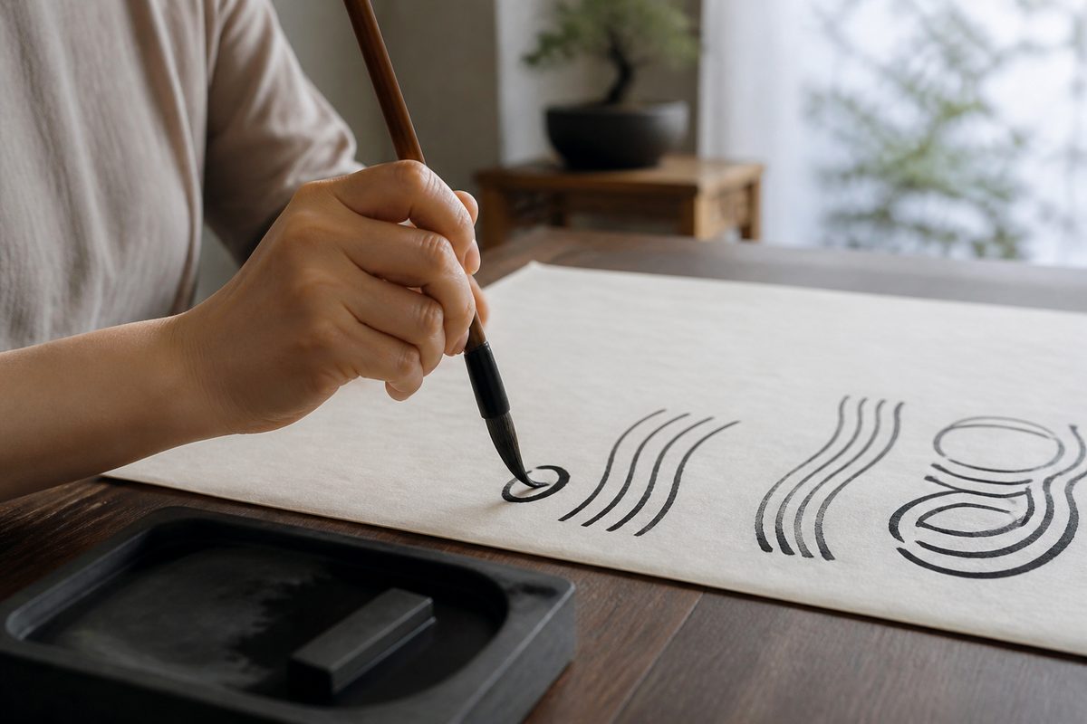 Brush practice for seal script line rhythm