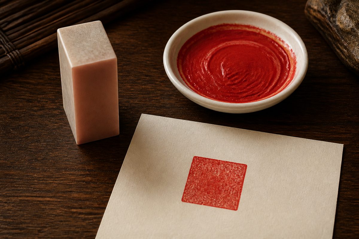 Blank seal stone, cinnabar paste, and square impression