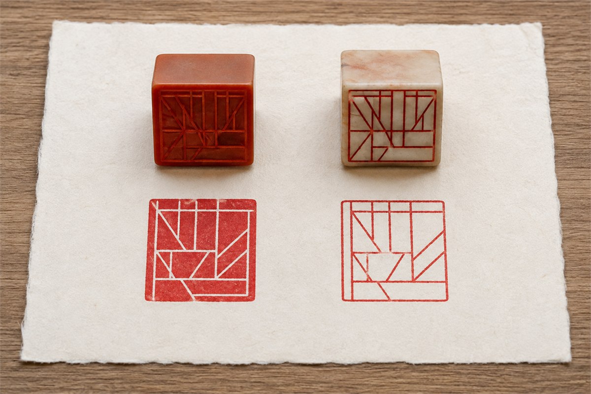 Abstract red-line and red-field seal impressions shown side by side