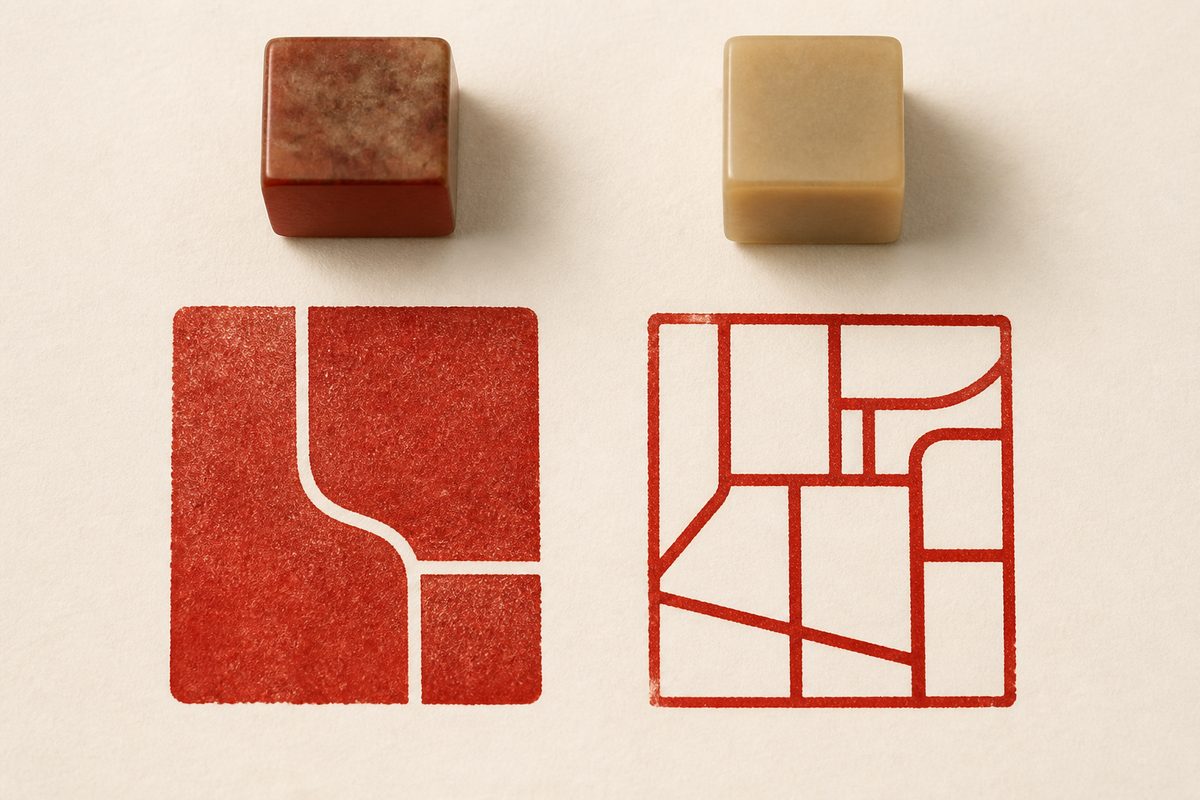 Abstract red-field and red-line seal impressions