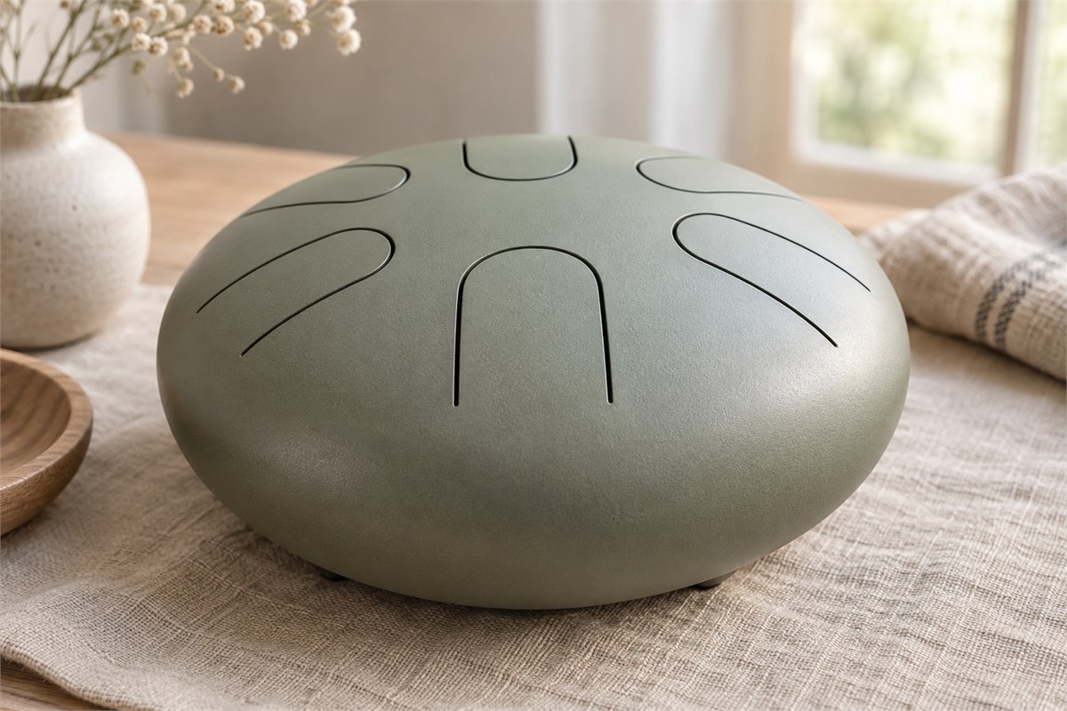 Close view of a cut metal tongue attached to a rounded steel drum.