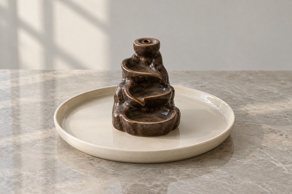 A single burner centered on a broad ceramic tray with open space around it.